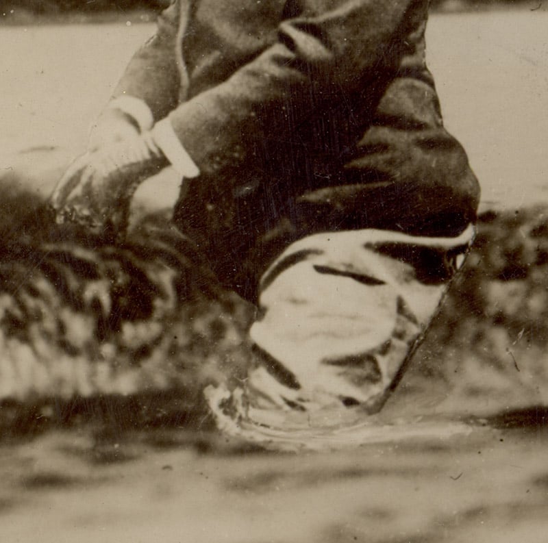 Close-up showing Teddy Roosevelt's hands while supposedly riding a moose.