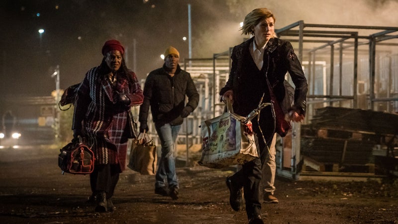 The 13th Doctor, newly regenerated, dashes off in her debut episode, “The Woman Who Fell to Earth”.