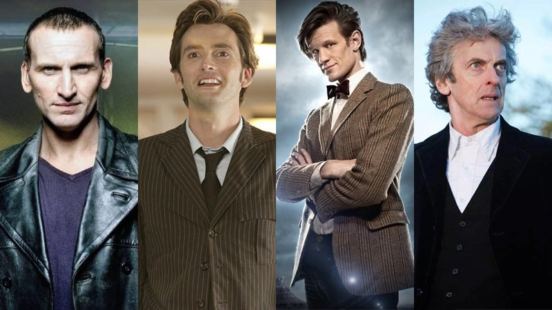 The four modern Doctors, before Jodie Whittaker: Christopher Eccleston, David Tennant, Matt Smith, and Peter Capaldi.