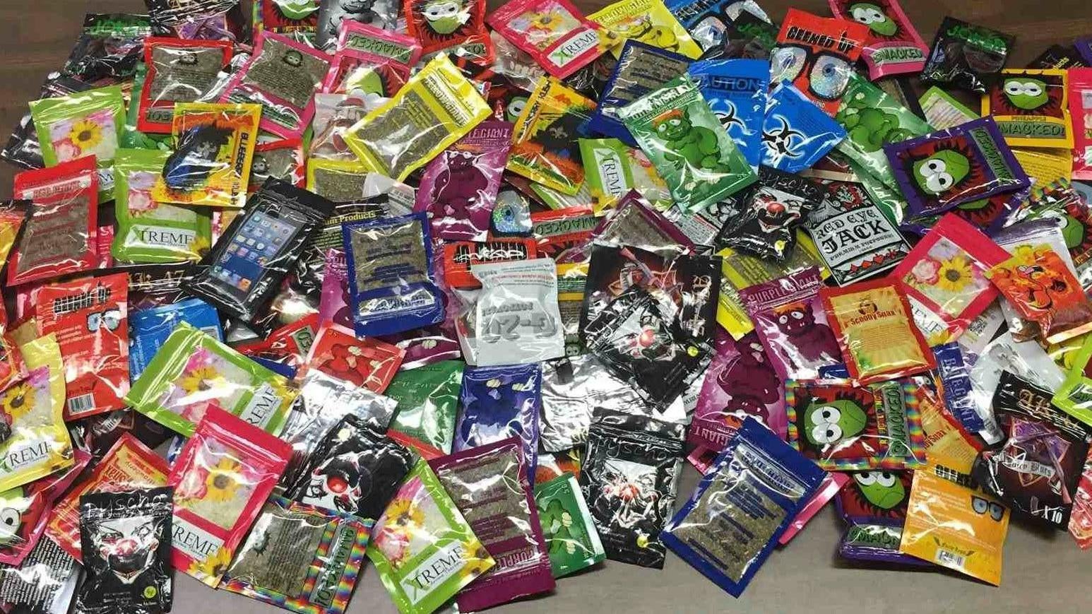 Packets of synthetic cannabinoid products seized by the New York Police Department in 2015.