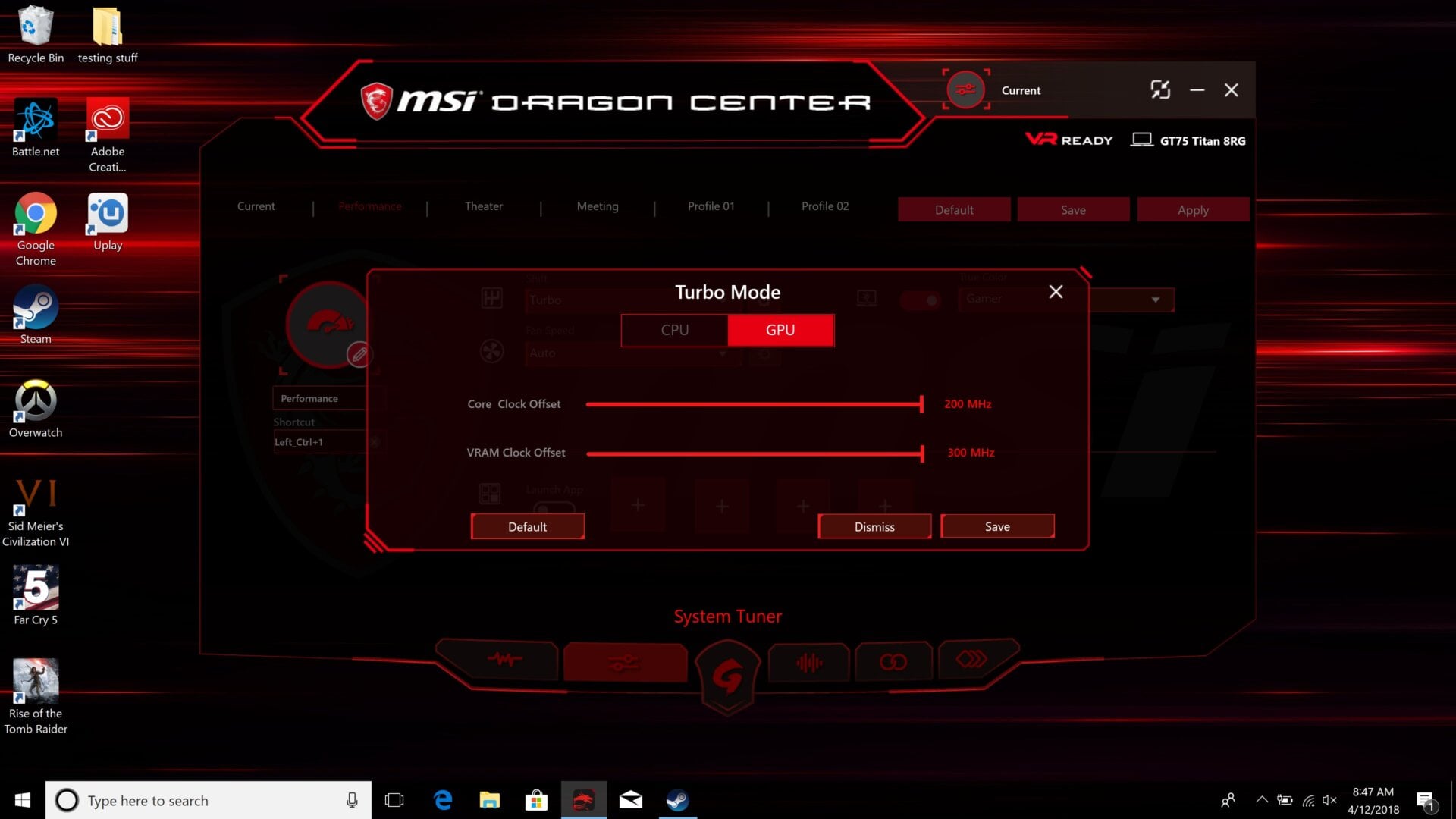 While the GT75 is probably capable of going even higher, MSI’s Dragon Center makes it really easy to overlcock both CPU and GPU performance. 