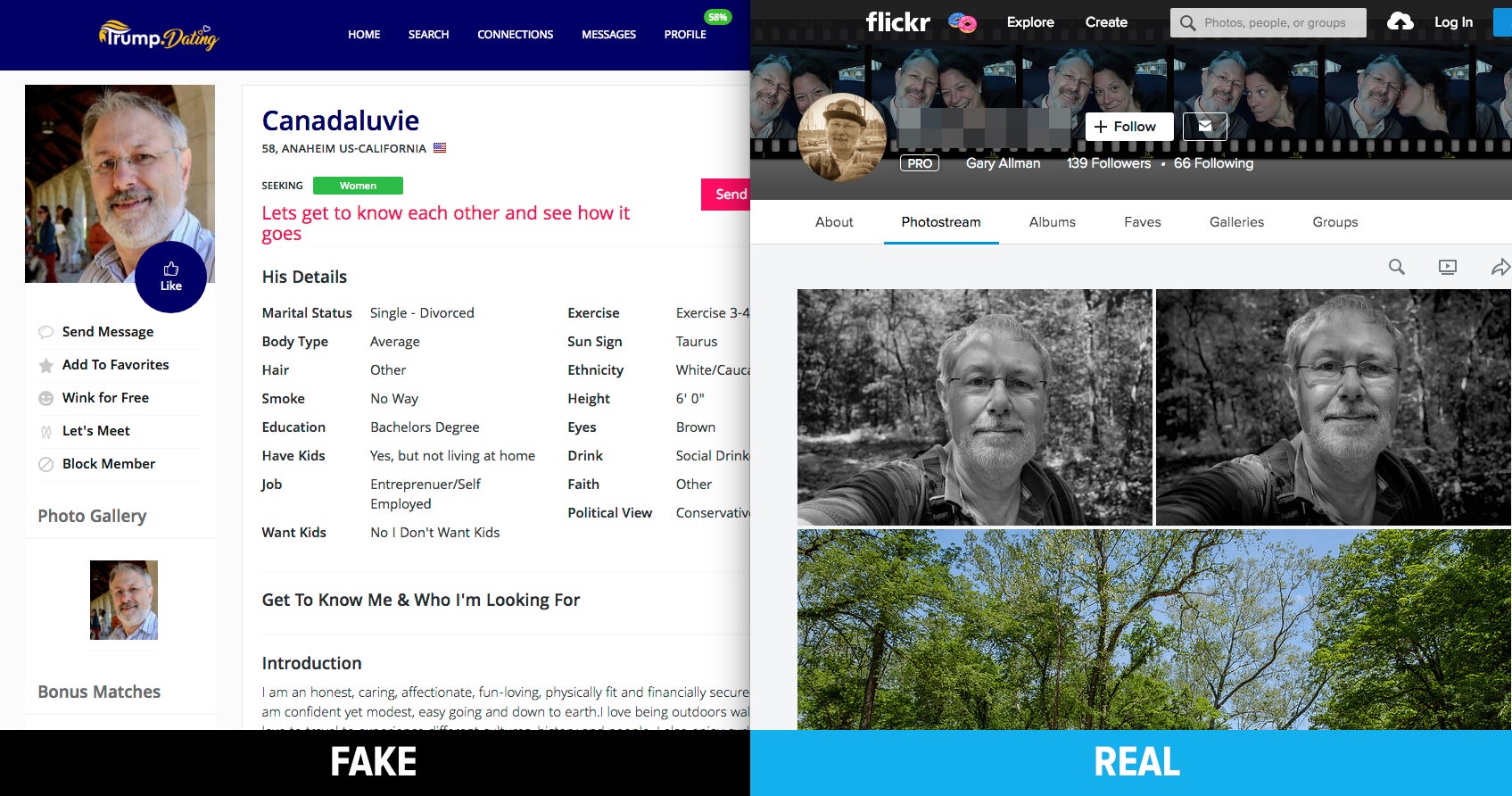 Screenshot: Trump.dating and Flickr