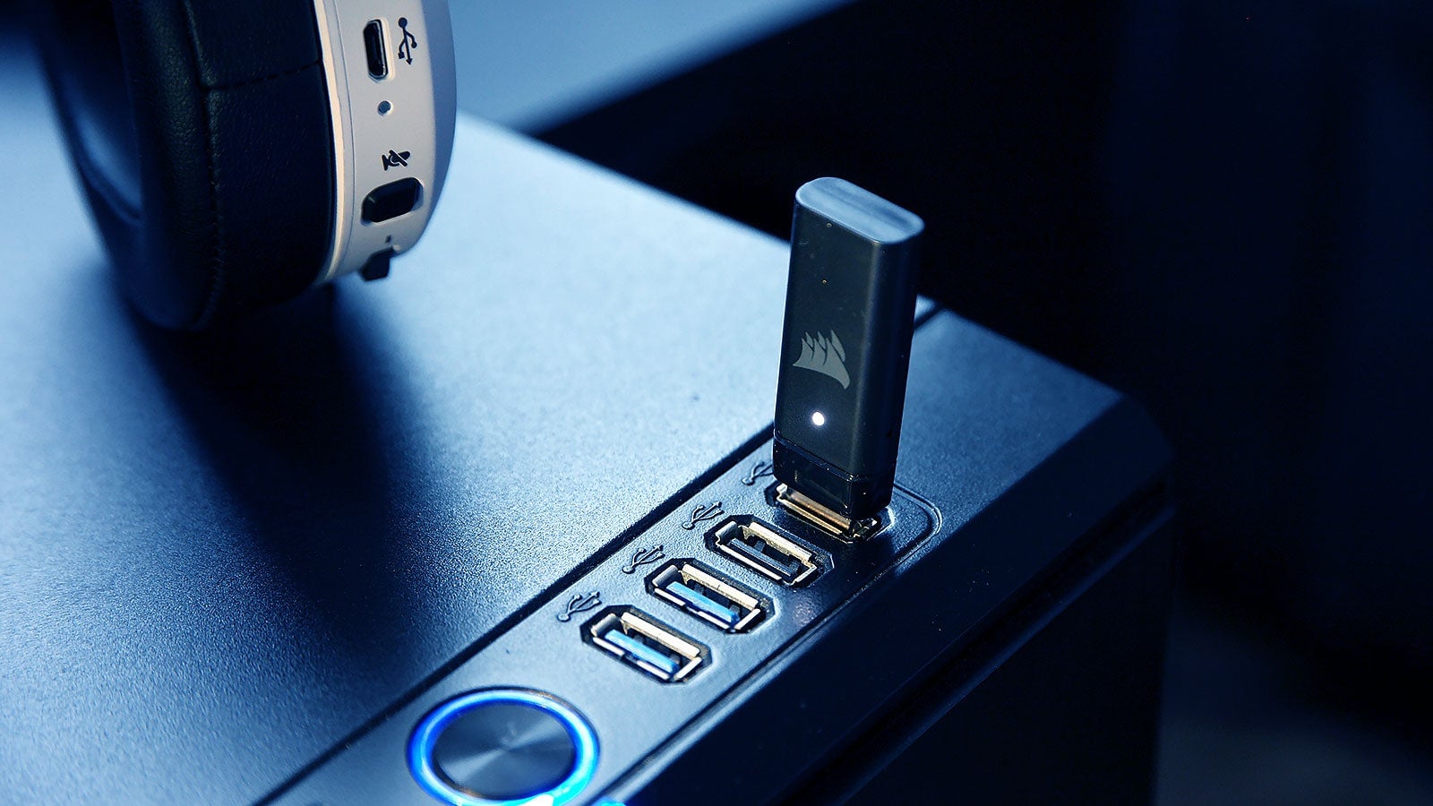 Setup is basically just plugging in the HS70's wireless dongle and then pressing the power button. 