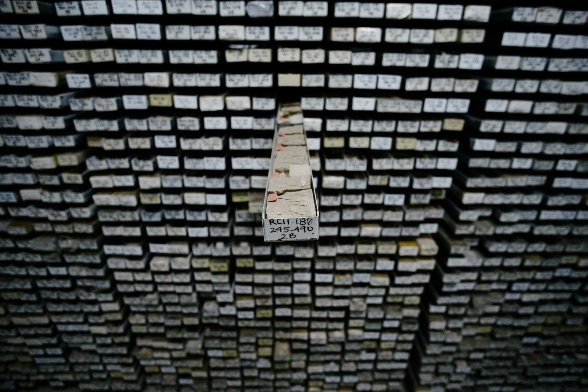 One of the 19,800 sediment cores stored at the Lamont-Dohertty Earth Observatory Core Repository.