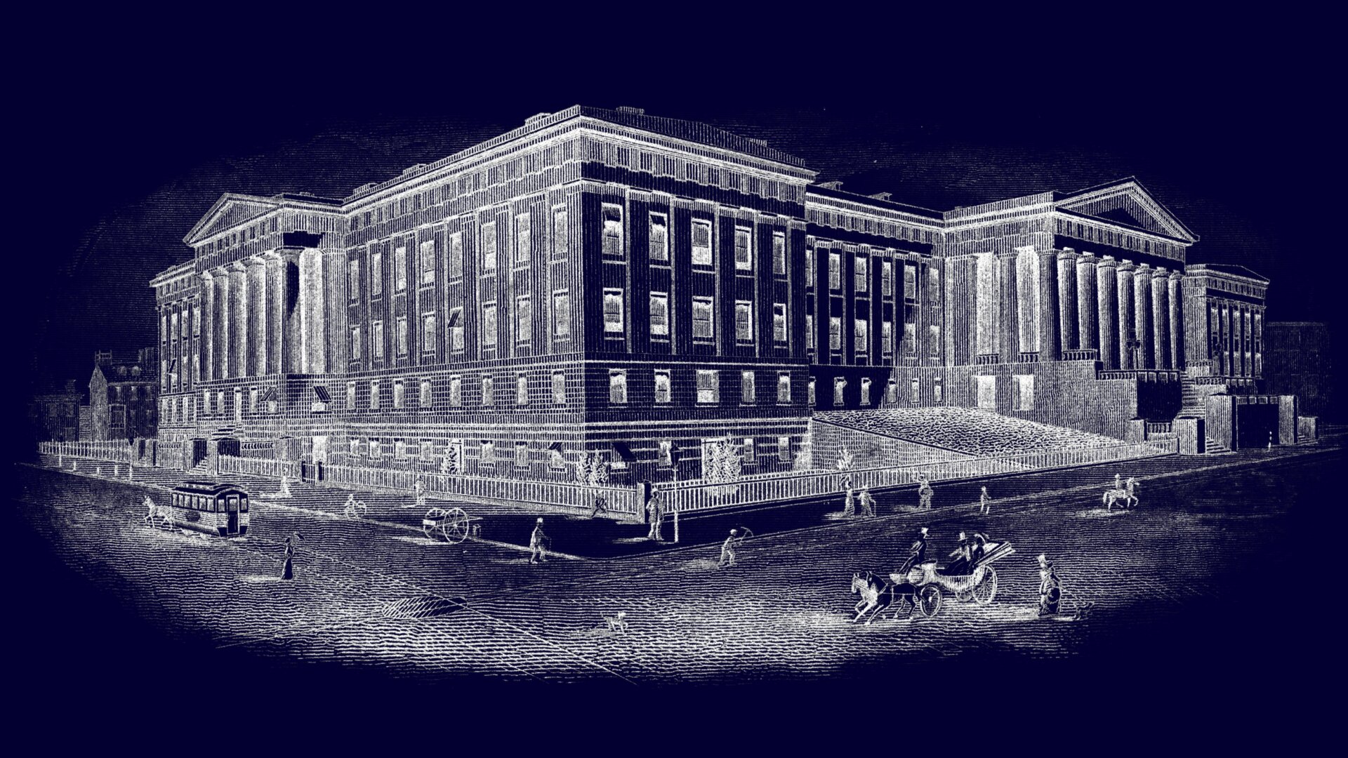 Image: Inverted vignette of the US Patent Office Building from an 1880s US patent certificate