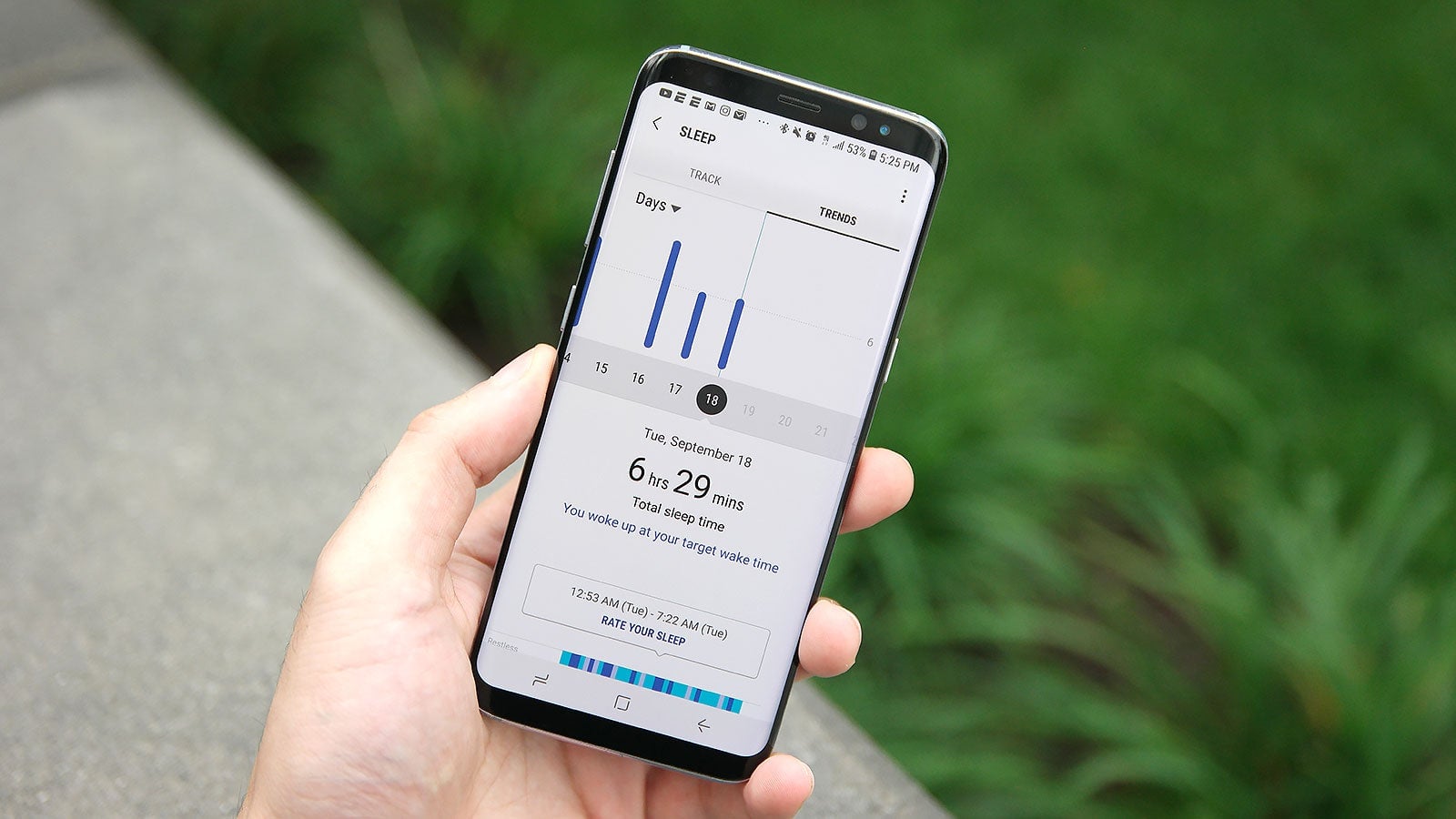 You can see date for stress, sleep and activity on the watch, or in Samsung’s recently revamped S Health app. 