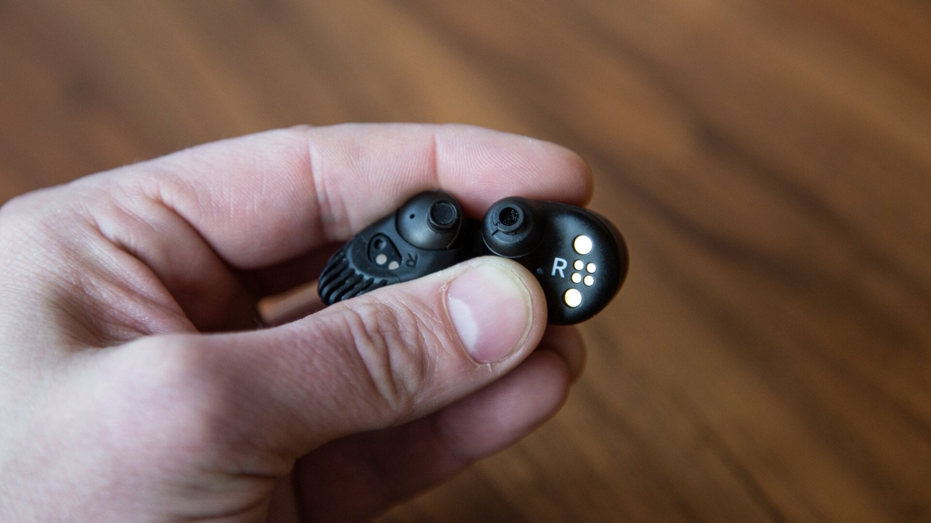 The Master and Dynamic MW07 (left) has a 10-millimeter driver, and the Sennheiser Momentum True Wireless (right) has a 7-millimeter driver.