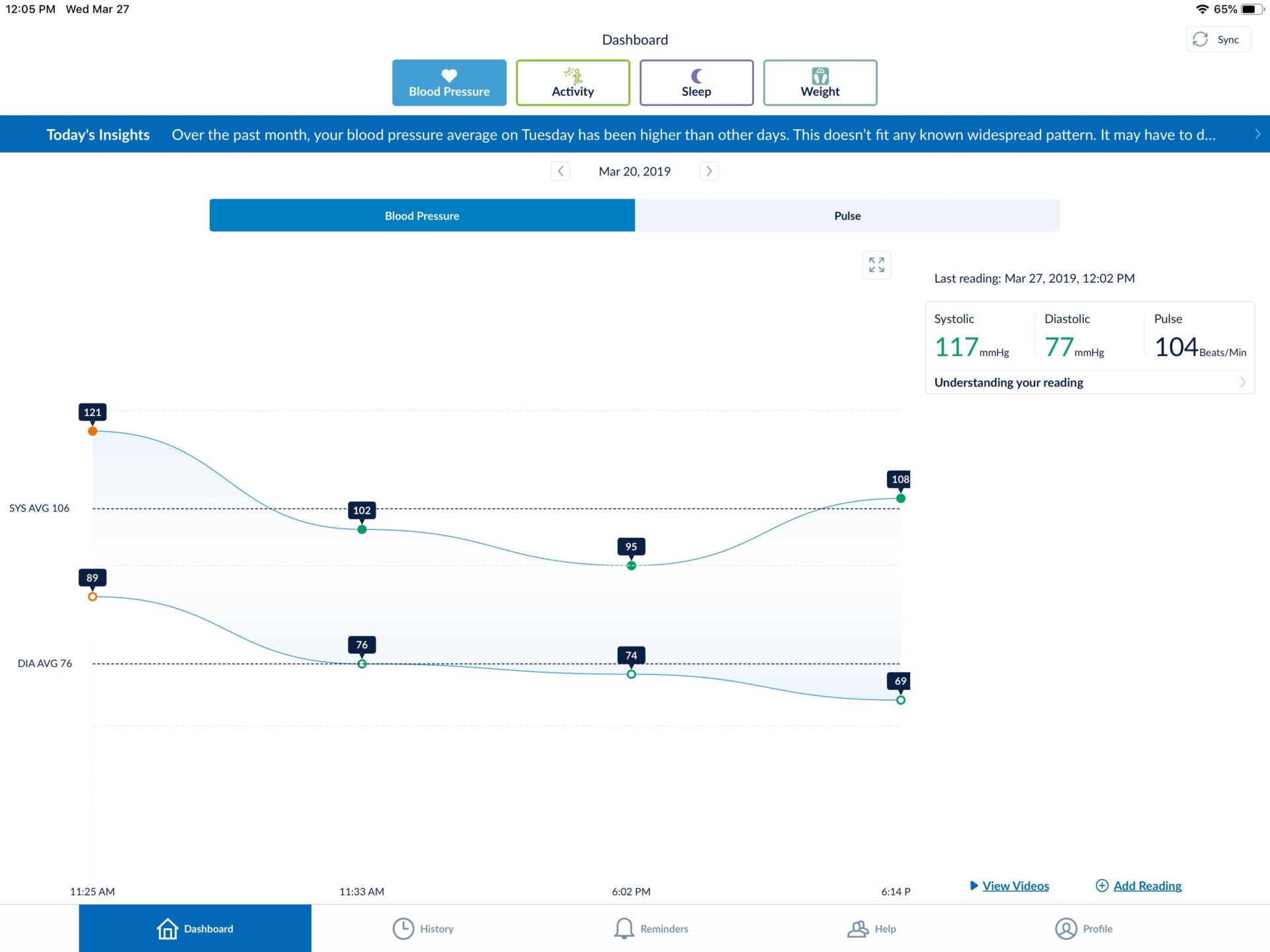 You can get an overall look at your blood pressure trends, as well as insights, in the HeartAdvisor app