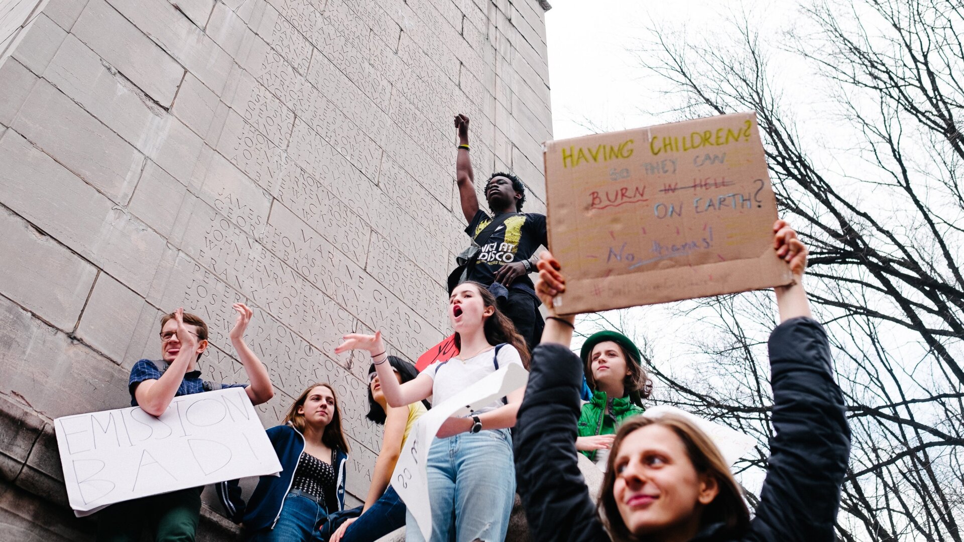 Young adults at the March 15 climate strike in New York.