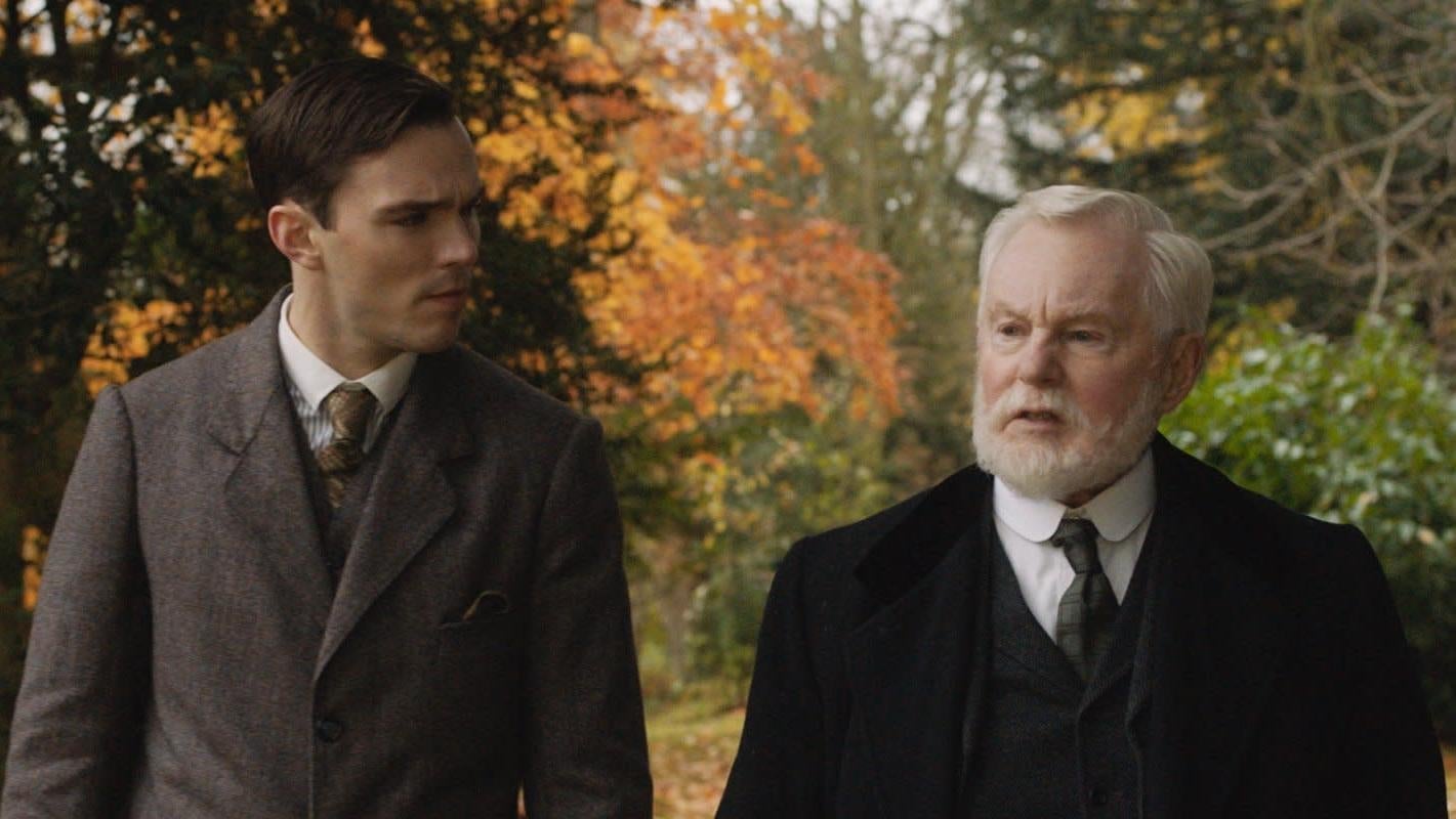 Nicholas Hoult and Derek Jacobi in the film Tolkien.