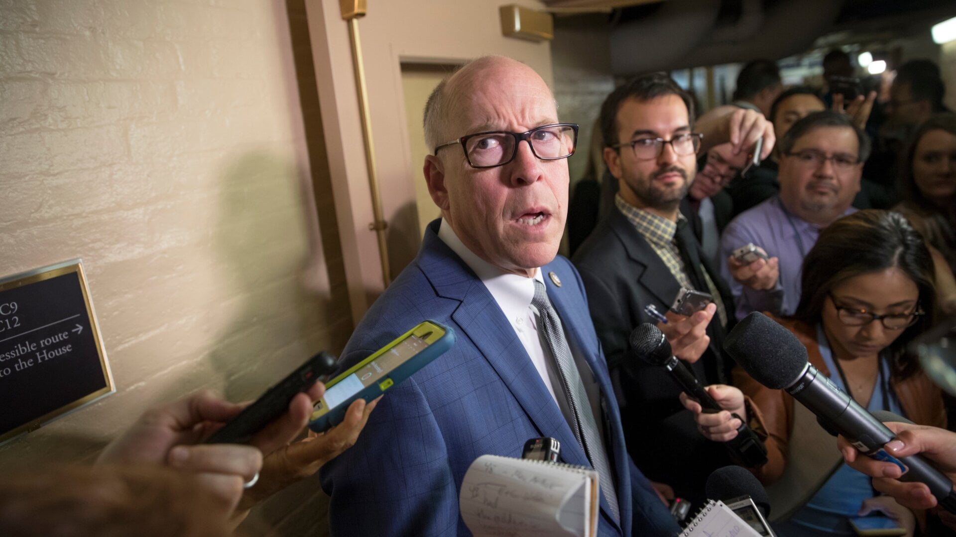 House Energy and Commerce Committee Chairman Rep. Greg Walden, R-Ore., surrounded by reporters on Capitol Hill in Washington on July 28, 2017.