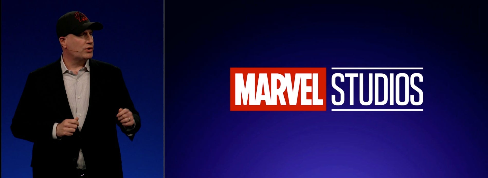 Kevin Feige presenting at the Disney investors’ presentation.