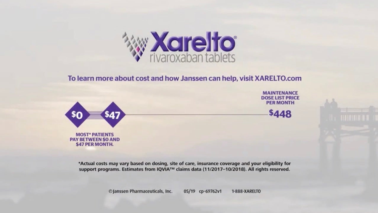Pricing disclosure information that was recently introduced at the end of TV ads voluntarily by Johnson & Johnson for its drug Xarelto