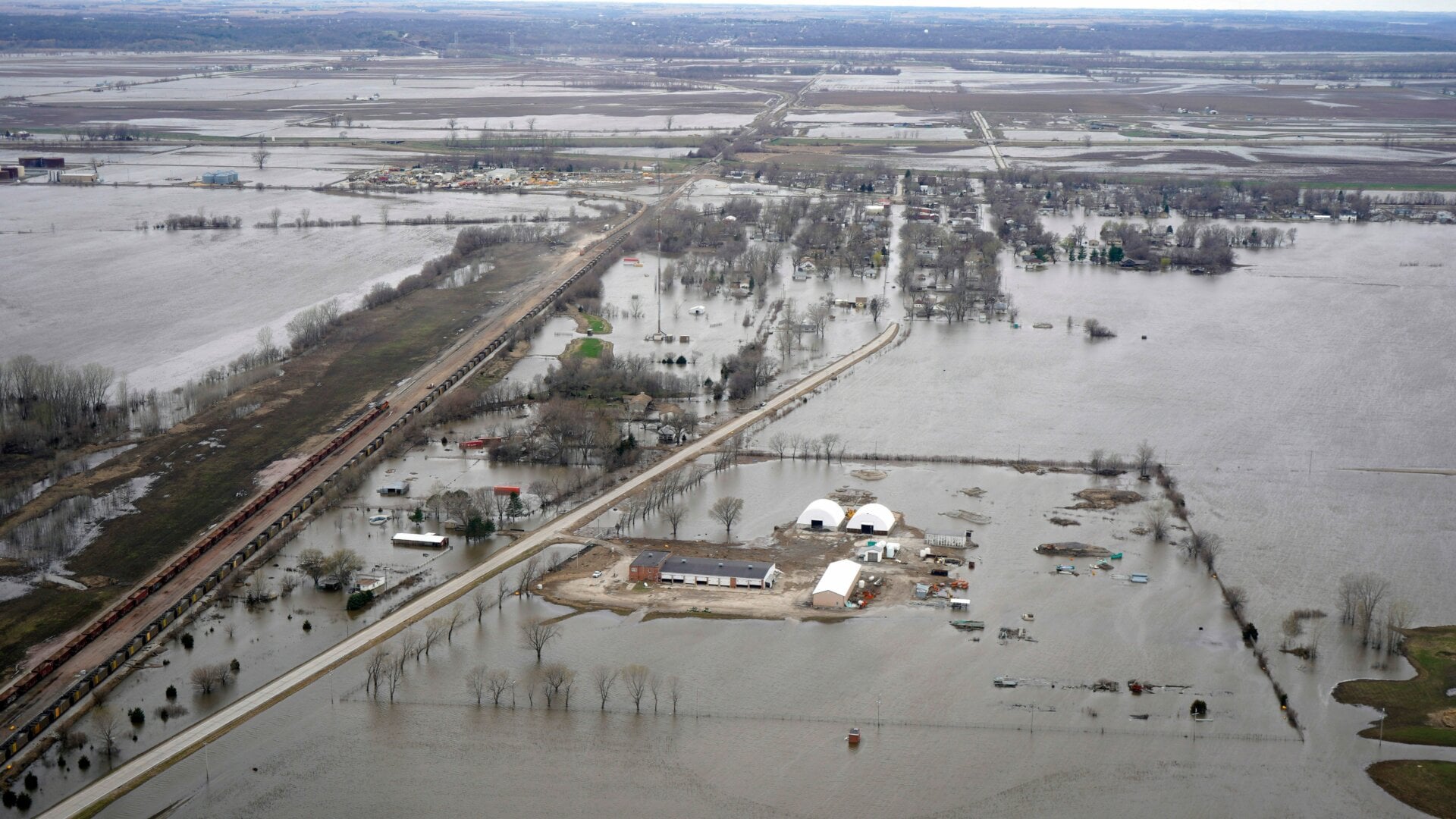 Flooding in the town of Pacific Junction, Iowa on April 12, 2019, due to high waters in the Missouri River.