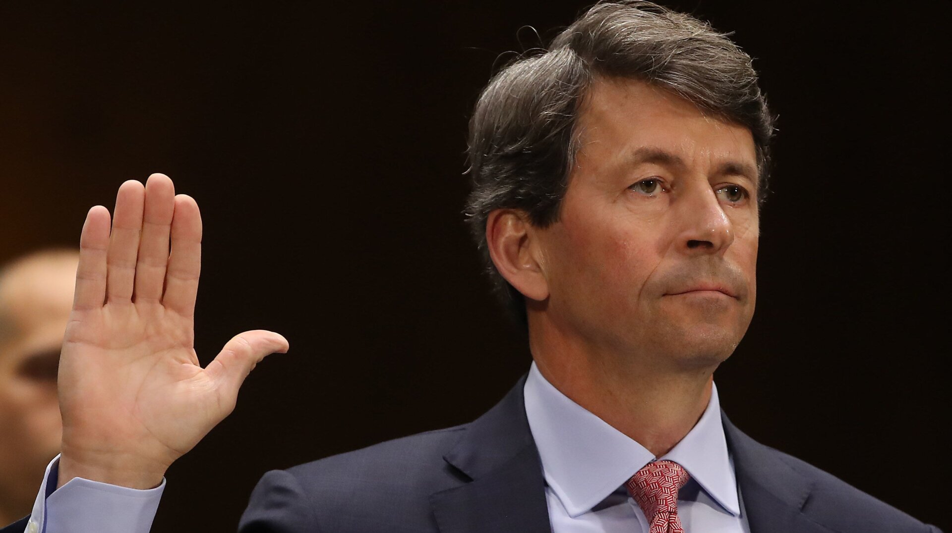 Mark Begor, CEO of Equifax, is sworn in during a Senate Homeland Security and Governmental Affairs Committee hearing on Capitol Hill, March 7, 2019 in Washington, DC. The committee heard testimony on investigations examining private sector data breaches.