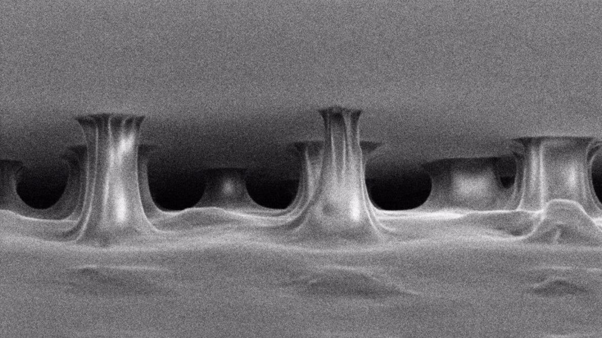 Electron microscope image of pulled sticky tape.