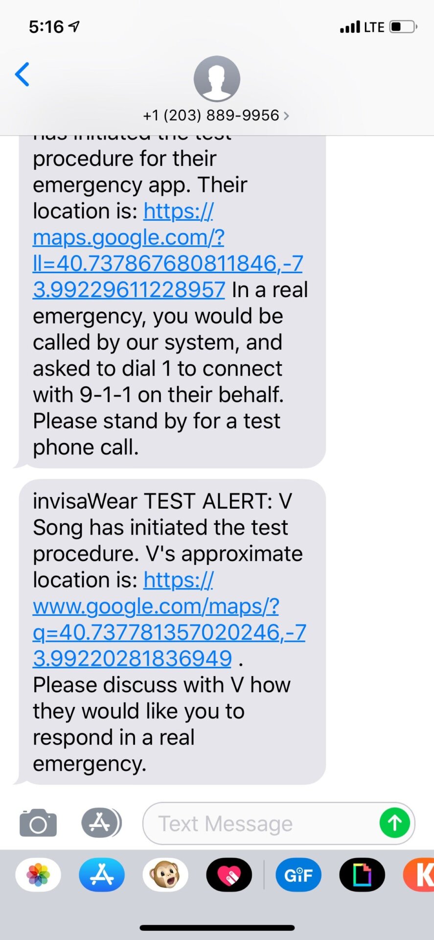 A screenshot of the texts that were sent to my contacts. 