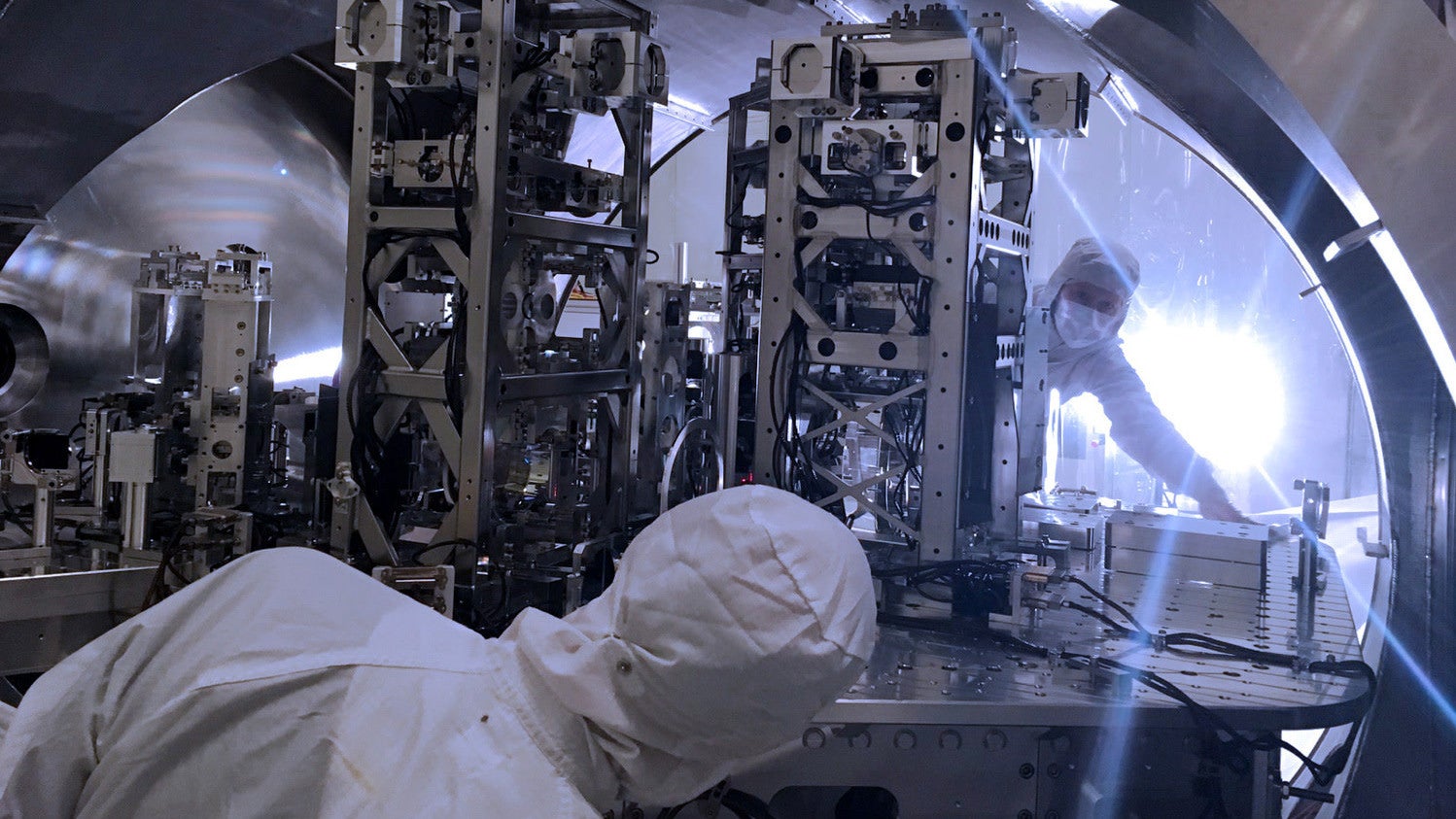 Engineers working on the Advance LIGO upgrade at the Hanford site.