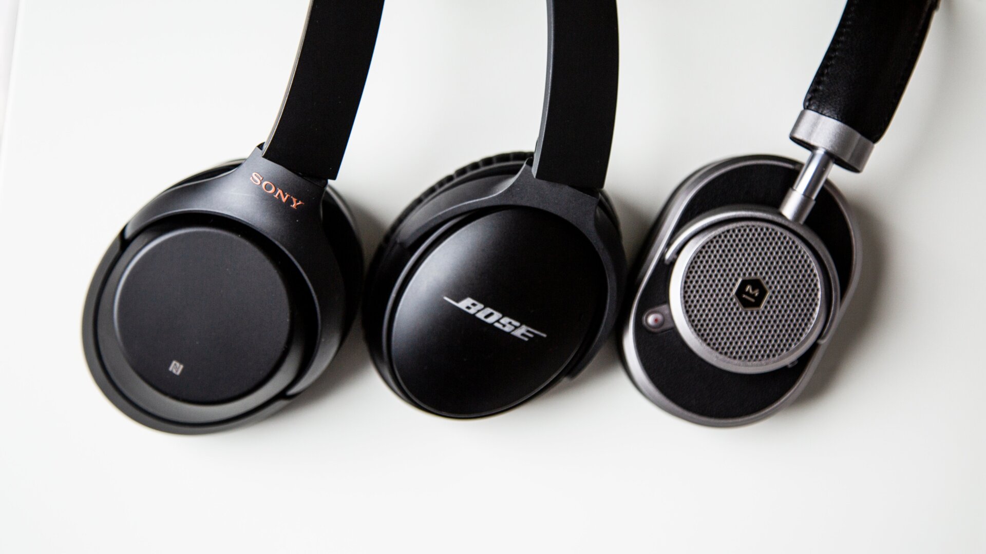 The best noise-cancelling headphones includes the $350 Sony 1000x (left), the $350 Bose QuietComfort 35ii (center), and now, the $500 Master & Dynamic MW65 (right).