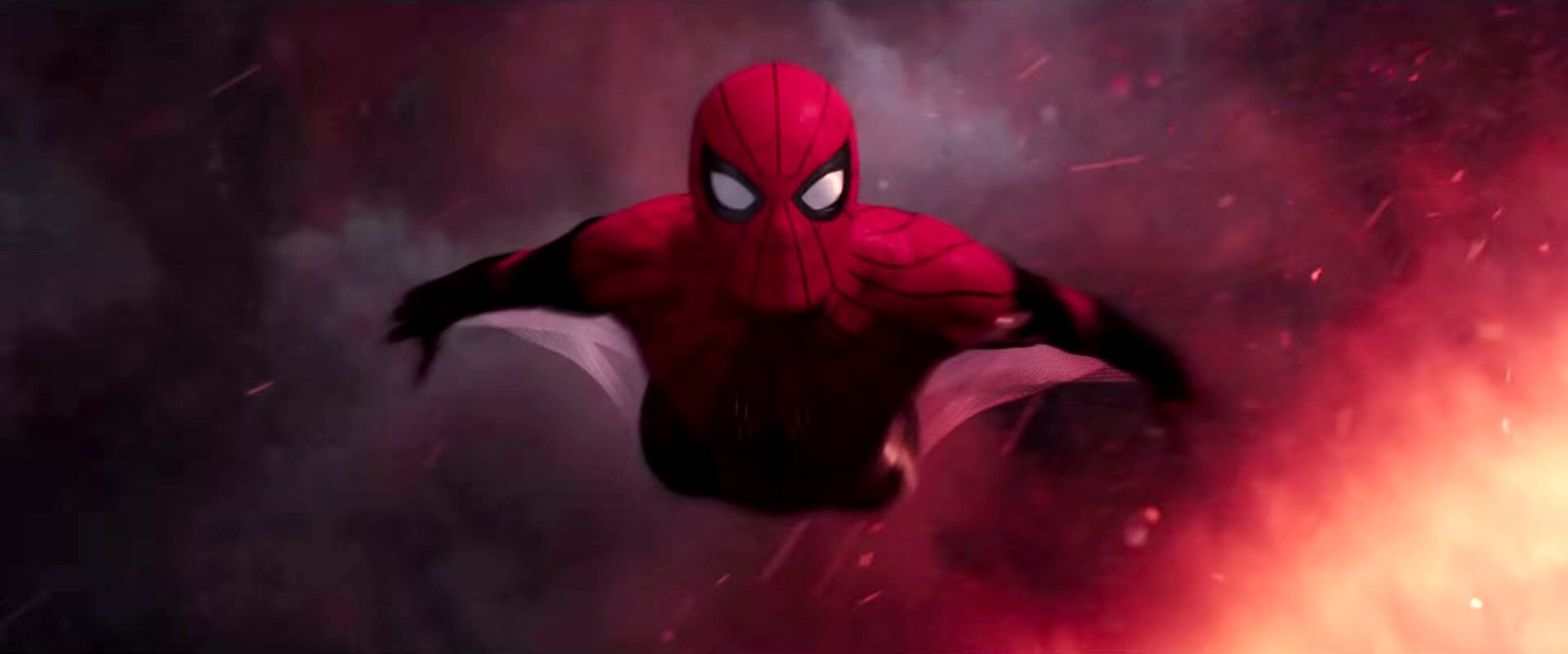Peter Parker comes flying back down to the ground in Spider-Man: Far From Home.