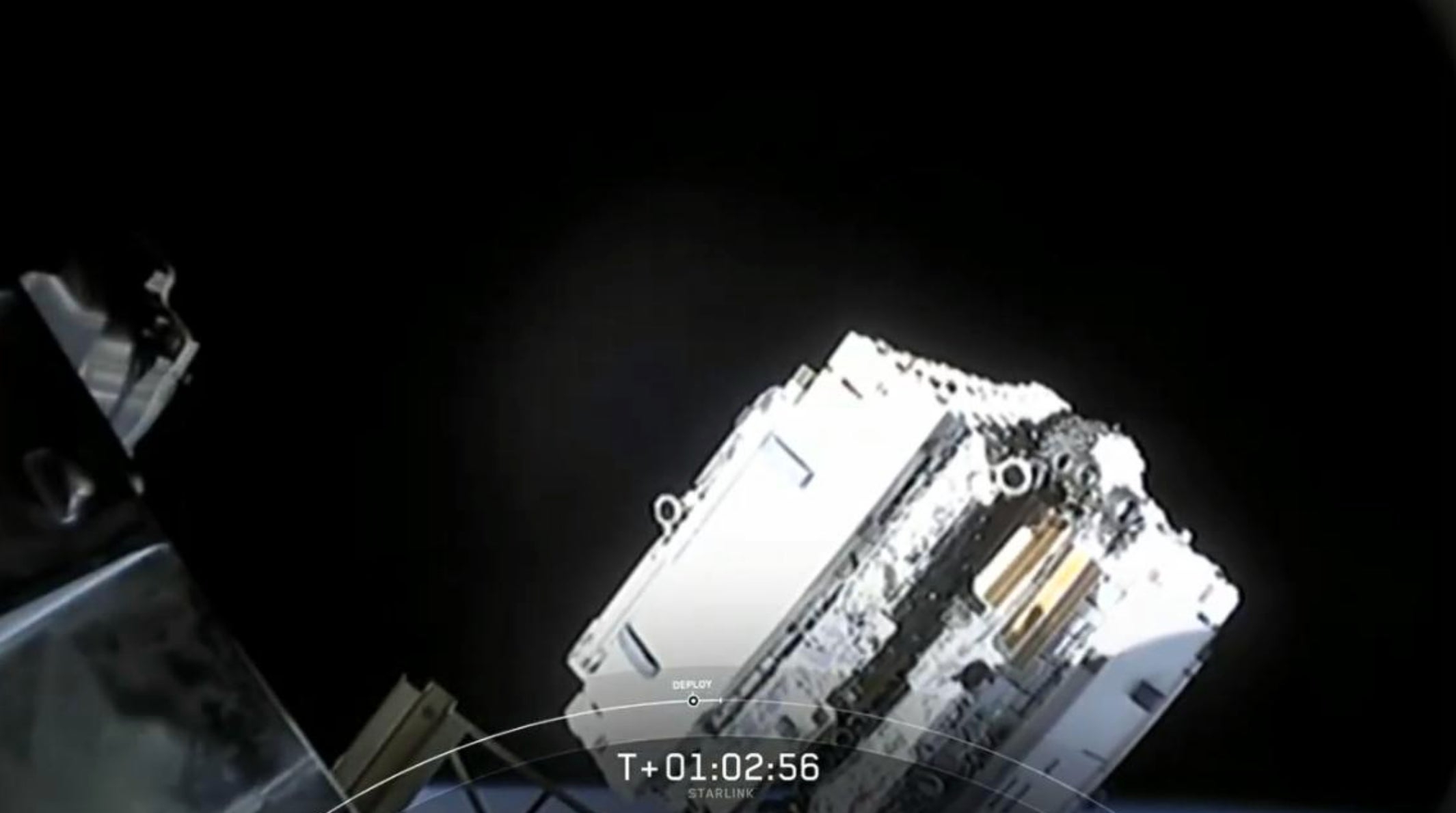 The 60 satellites packed tightly into a fairing.