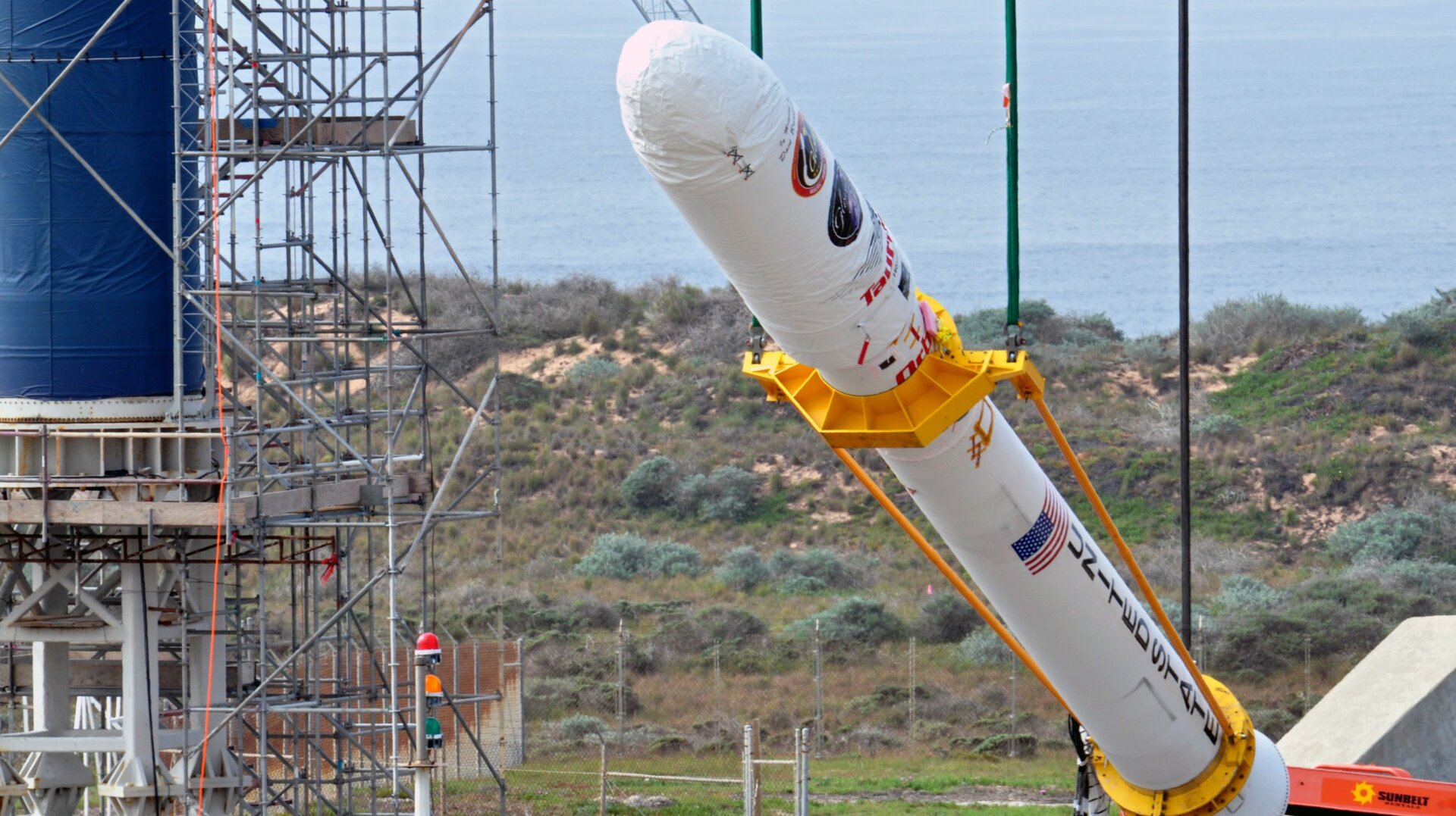 NASA’s Glory upper stack being prepared for attachment to a Taurus XL rocket’s stage 0 at Vandenberg Air Force Base in California.