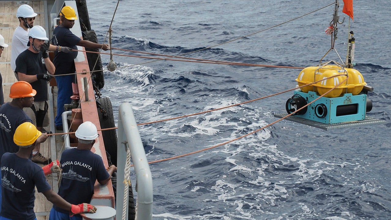 Deploying ocean-bottom seismometers in February 2019.