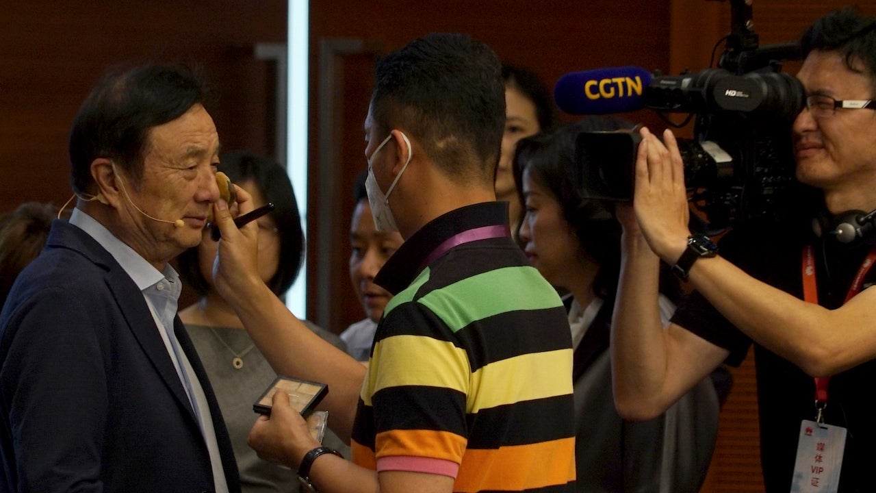 Huawei CEO Ren Zhengfei (left) before a press event on June 17, 2019 in Shenzhen, China