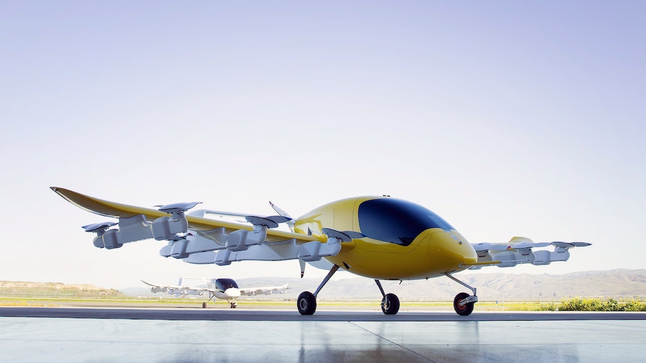 Cora, an electric-powered flying taxi designed and built by the Kitty Hawk company of Mountain View, California, pictured in a company-released promo shot