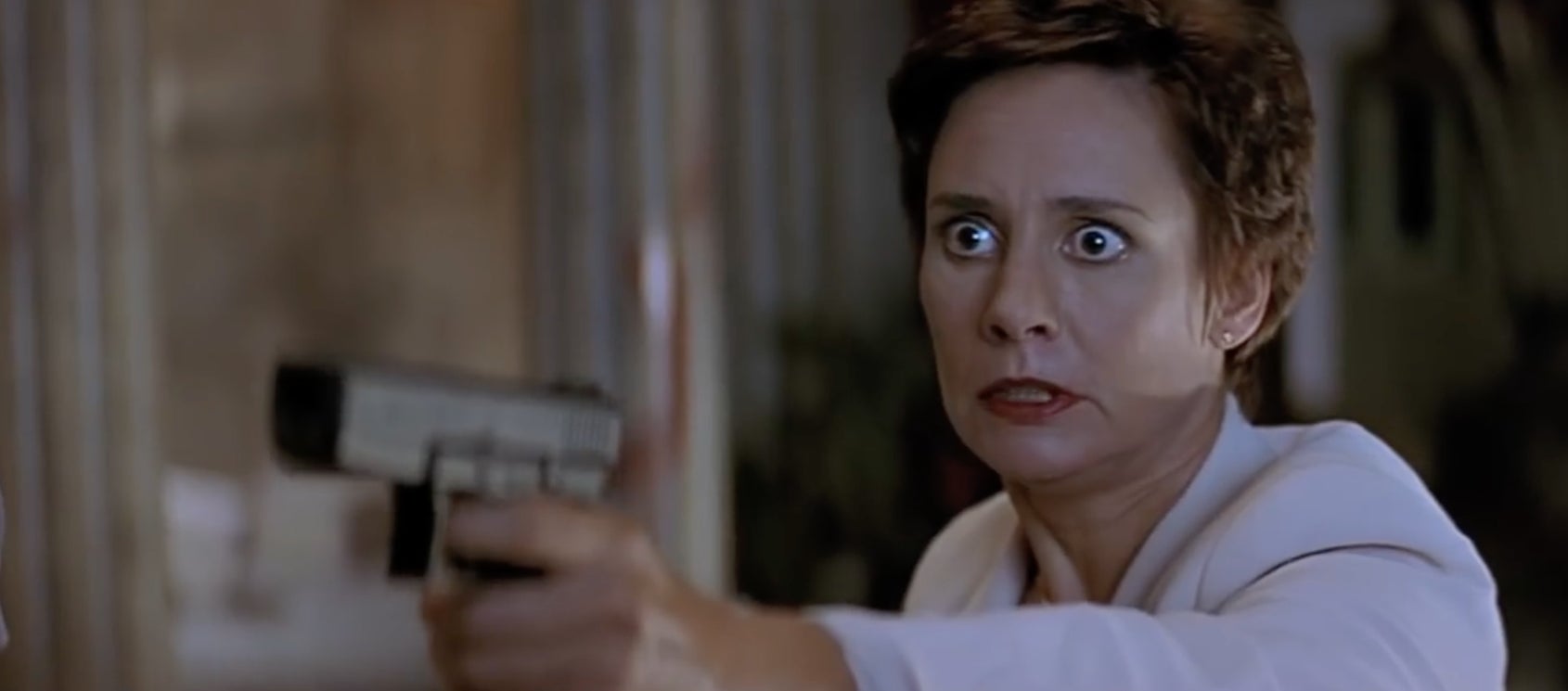 Wild eyes? Check! Laurie Metcalf as Scream 2's Mrs. Loomis.
