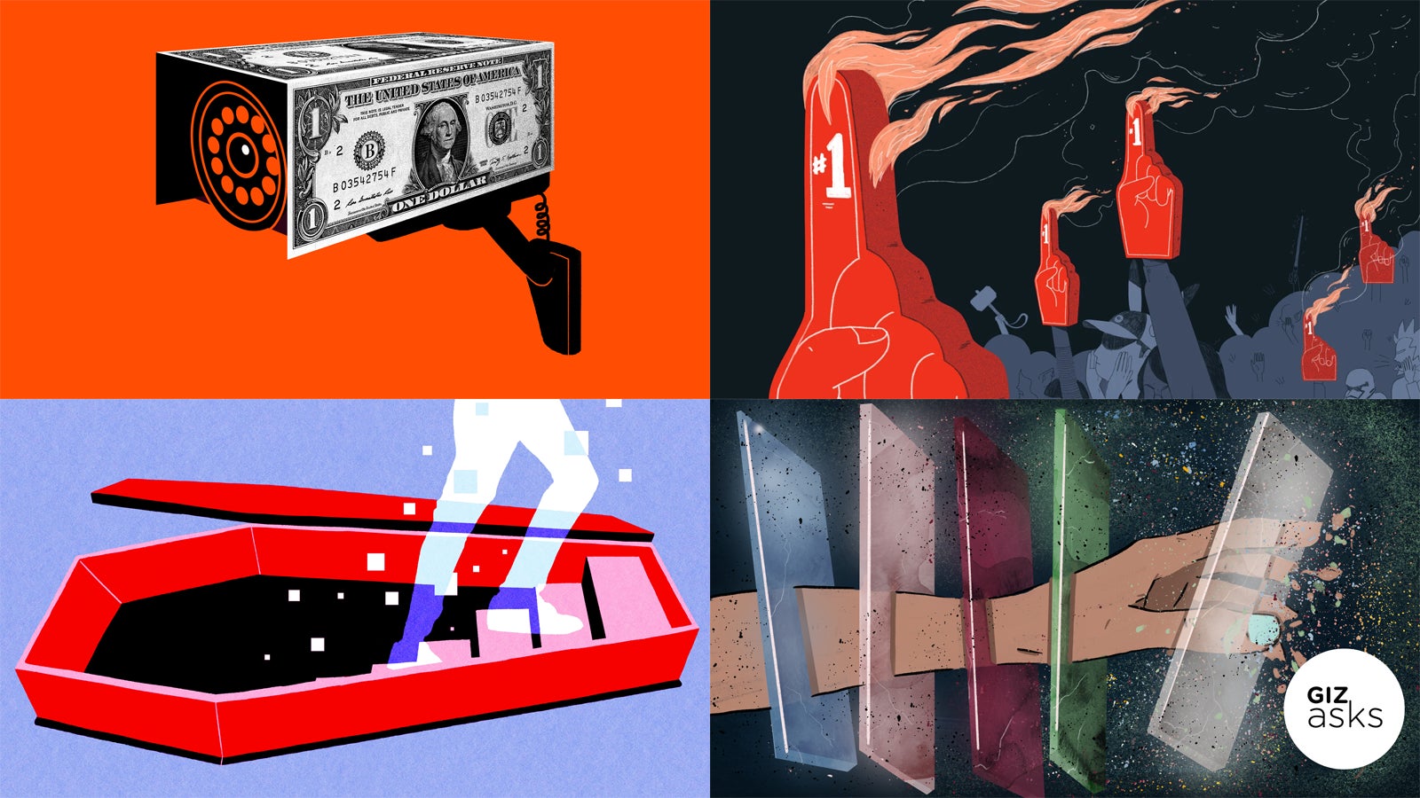 Clockwise from top left: Jim Cooke; Chelsea Beck; Benjamin Currie; Angelica Alzona (all Gizmodo).