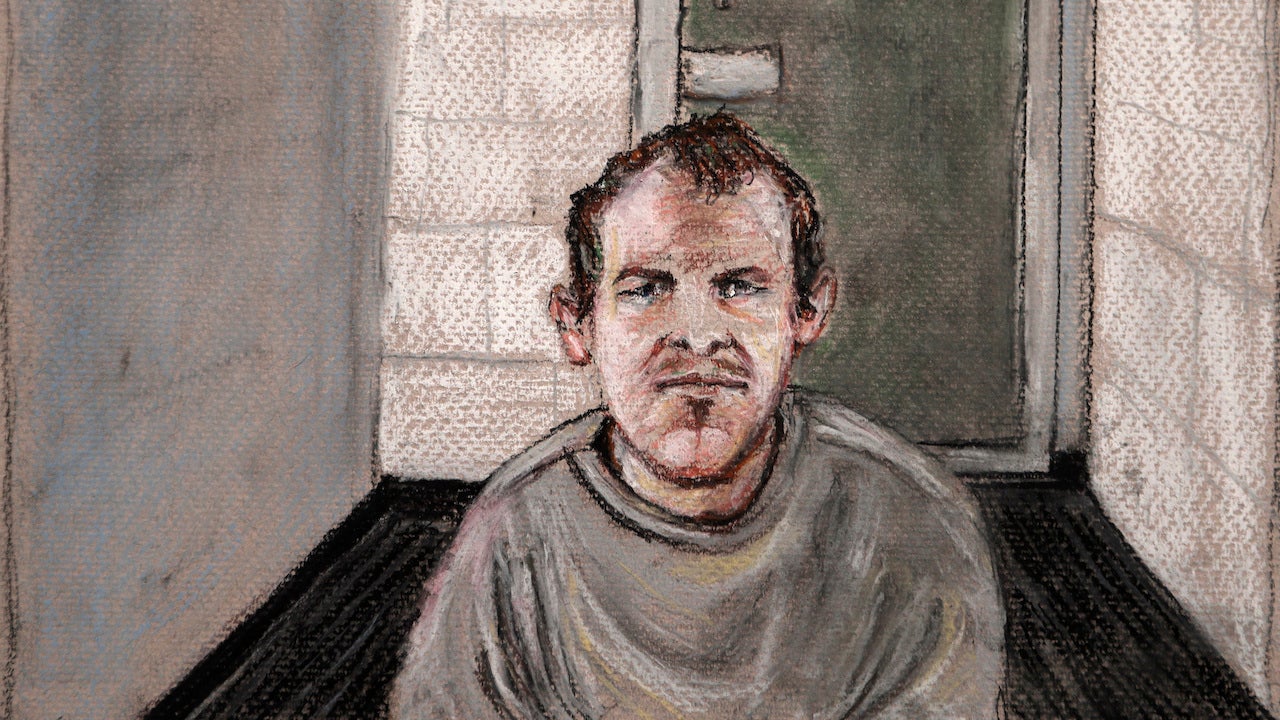 Accused terrorist and all around loser Brenton Tarrant in a courtroom drawing from June 14, 2019