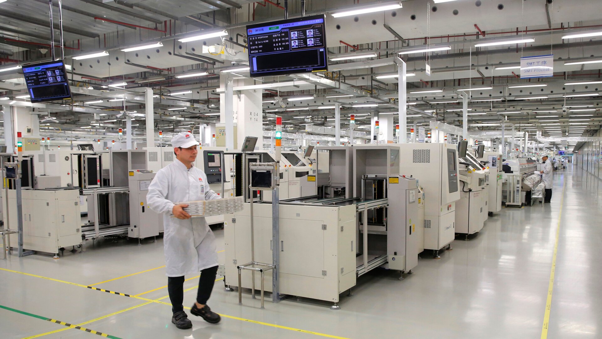 A Huawei mobile phone production line in Dongguan, Guangdong province, May 2019.