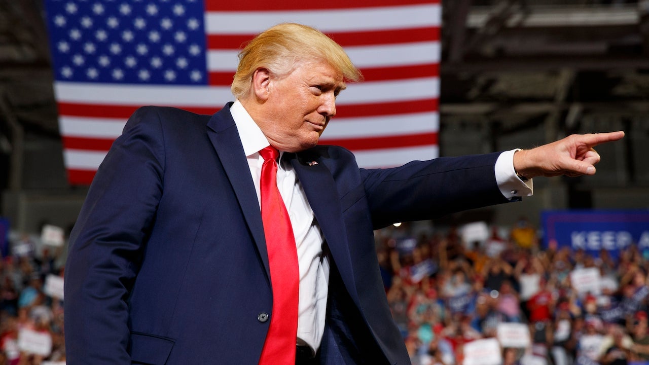 Alleged rapist and President of the United States, Donald Trump, at his neo-fascist rally in North Carolina on July 17, 2019
