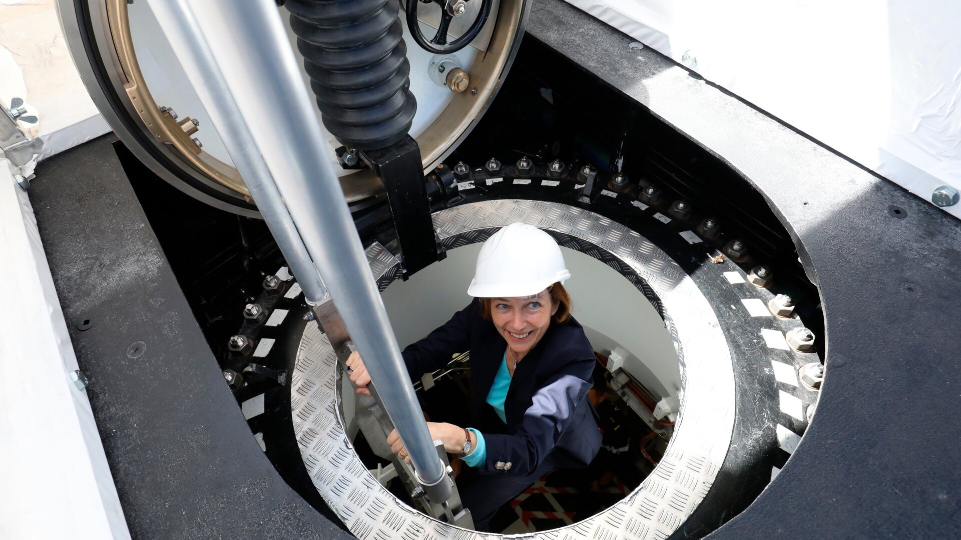 French defense minister Florence Parly touring Suffren, a nuclear-powered submarine, in Cherbourg in July 2019.