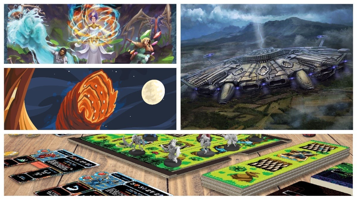 Clockwise from left: Aeon’s End, War of the Worlds: The New Age, Shovel Knight: Dungeon Duels, and Dune the Board Game.