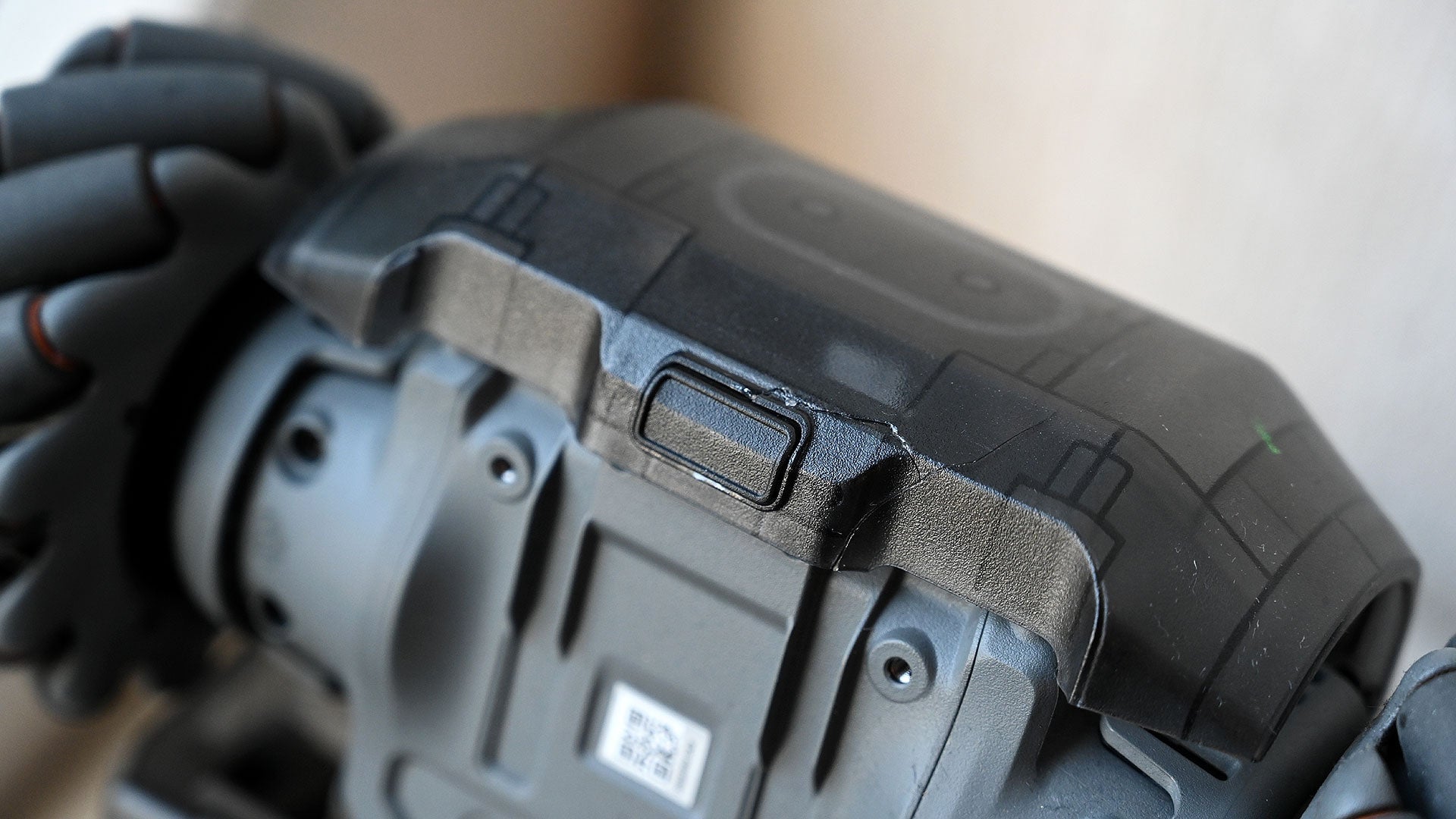 The Robomaster S1 is surprisingly durable, but it’s not indestructible. This crack in the S1's plastic was merely cosmetic.