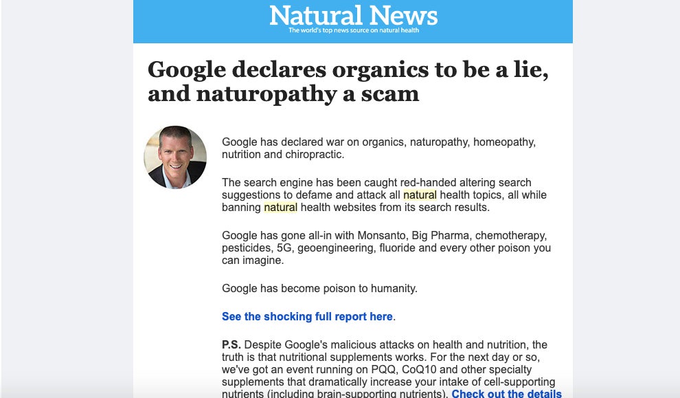 Screenshot: Natural News/Mike Adams