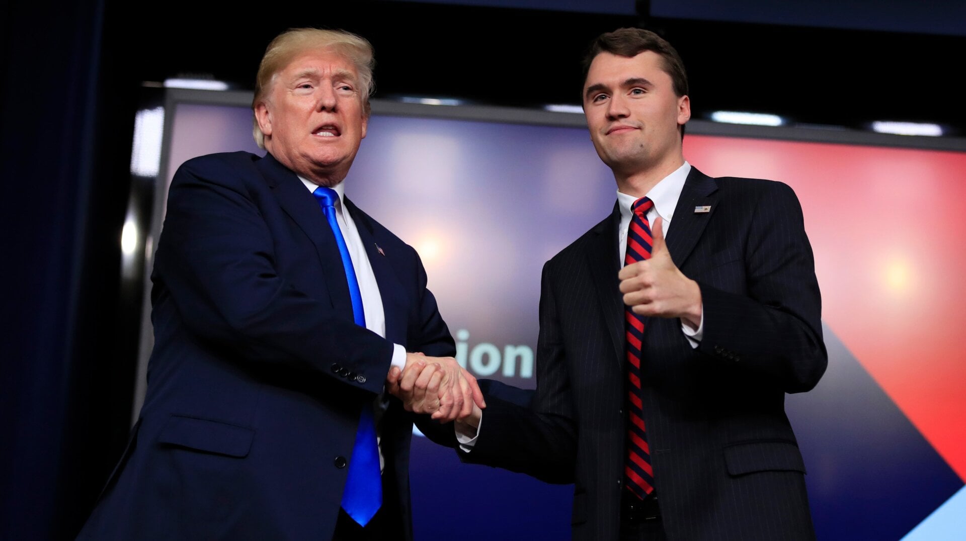 President Donald Trump with Charlie Kirk at the Generation Next White House forum in 2018.
