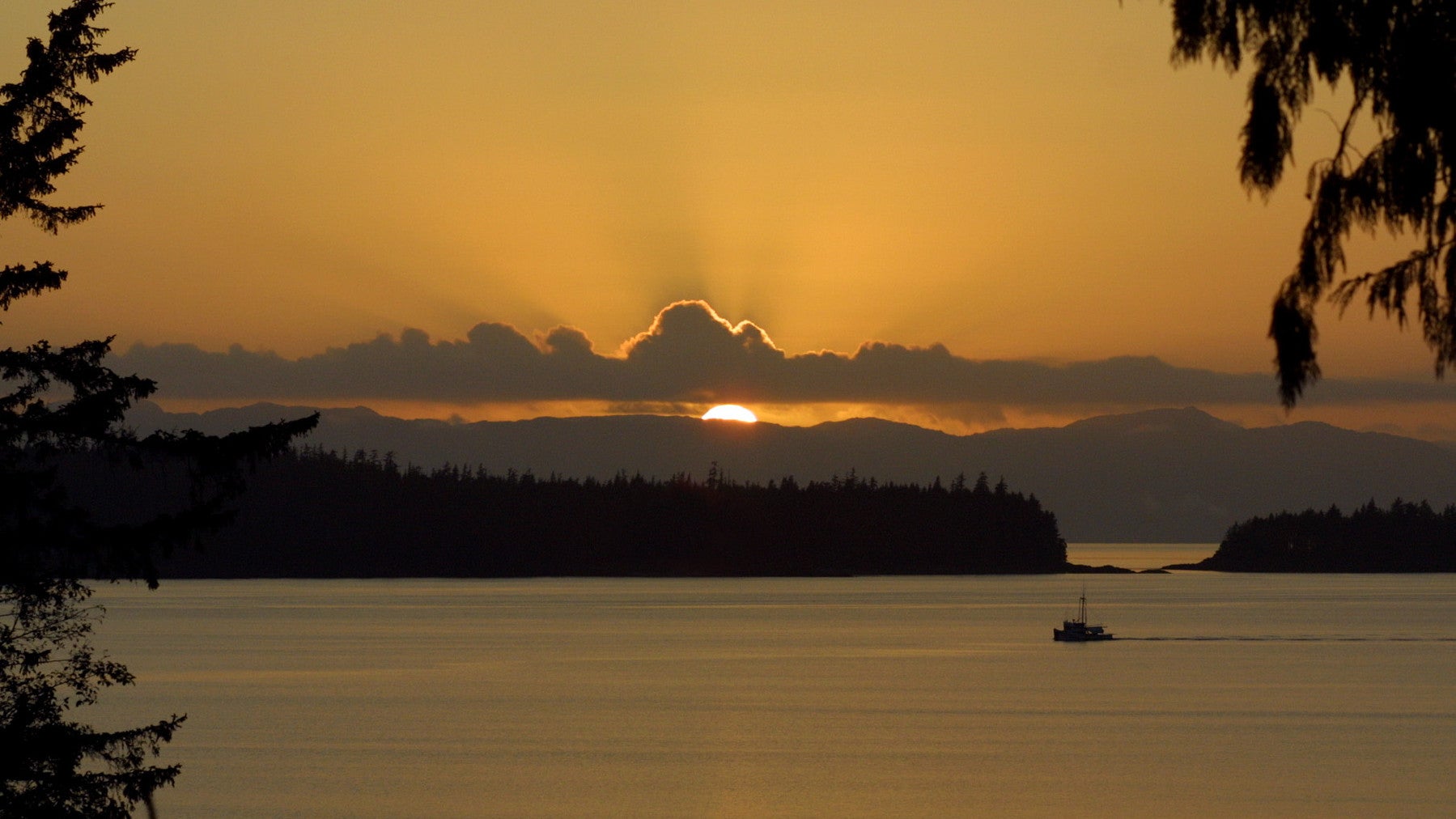 A boat passes through the Tongass Narrows in Ketchikan, Alaska in 2001.