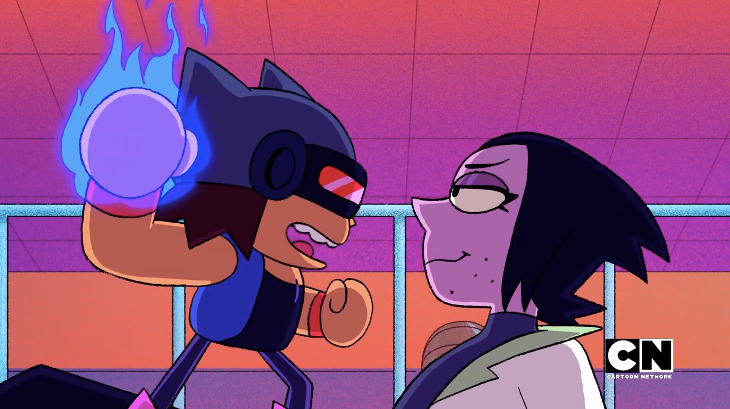 K.O. facing off against Professor Venomous.