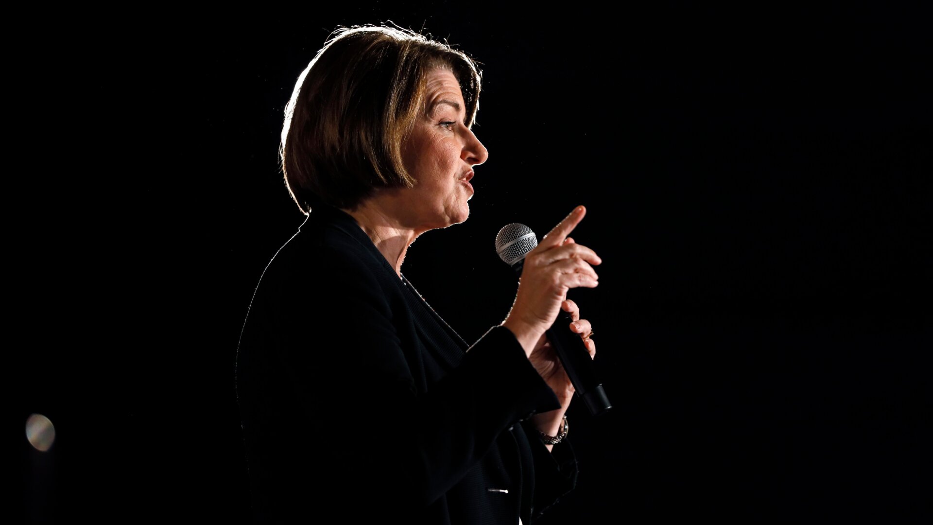 Senator Amy Klobuchar speaks during a forum for presidential candidates in Des Moines, Iowa on July 15.