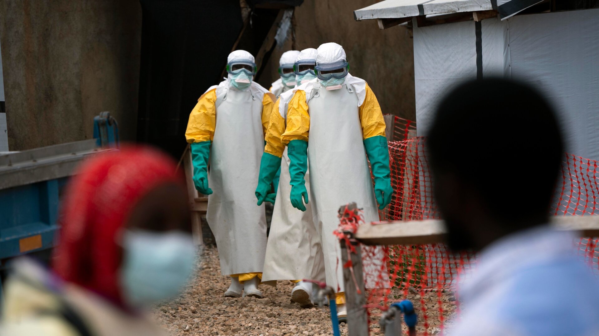 Health workers beginning a shift in an Ebola outbreak zone in Beni, Democratic Republic of Congo, in July 2019.