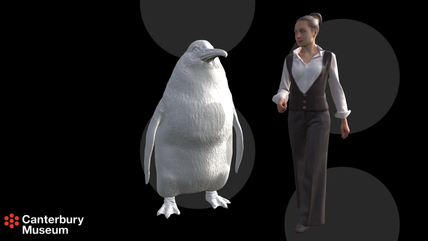 A model of the penguin and a person, having a discussion about business or something.