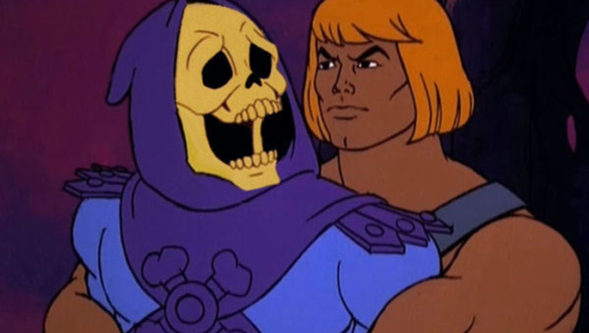 He-Man embracing Skeletor.