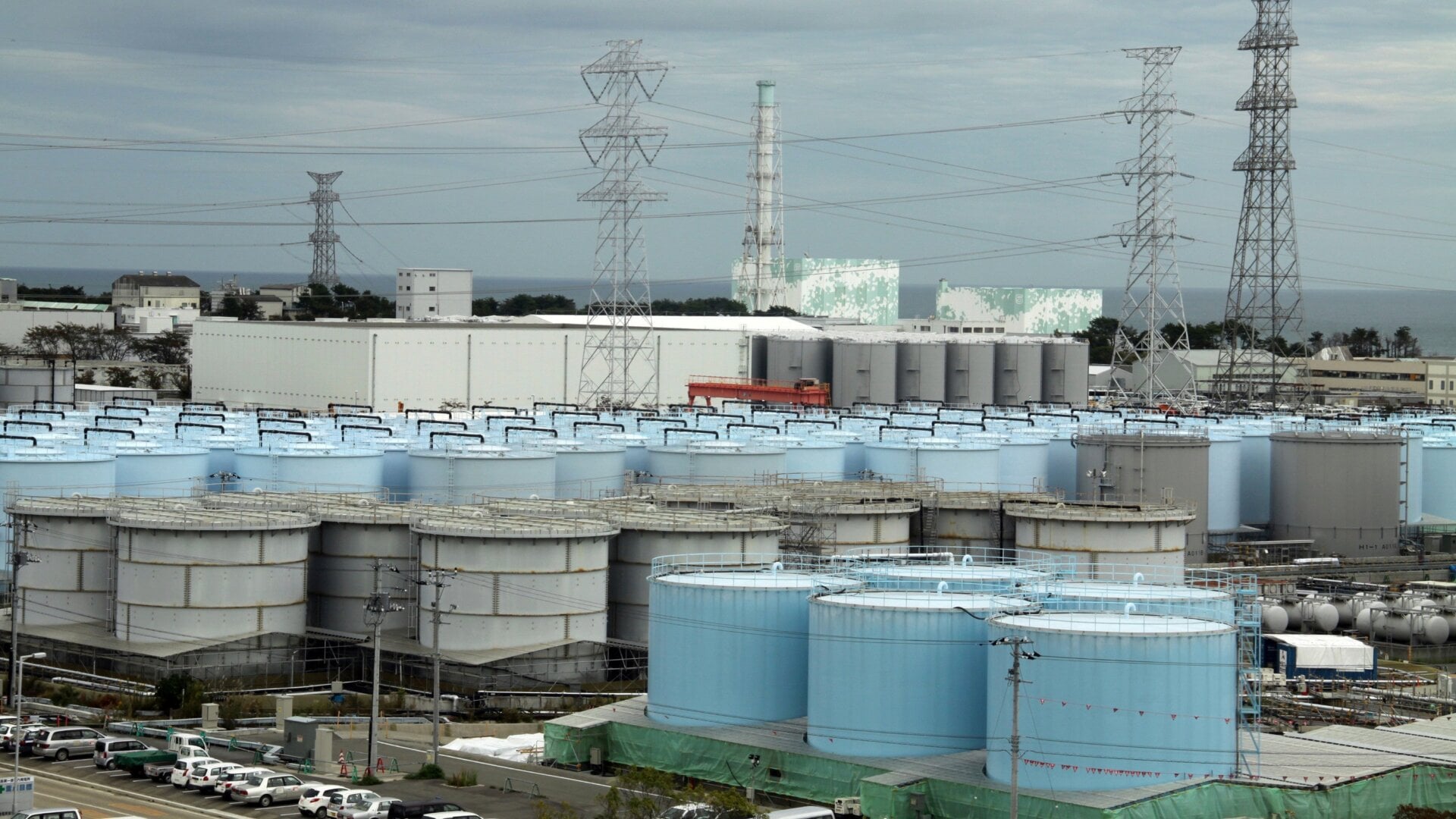 Tanks containing contaminated water at the Fukushima nuclear plant.