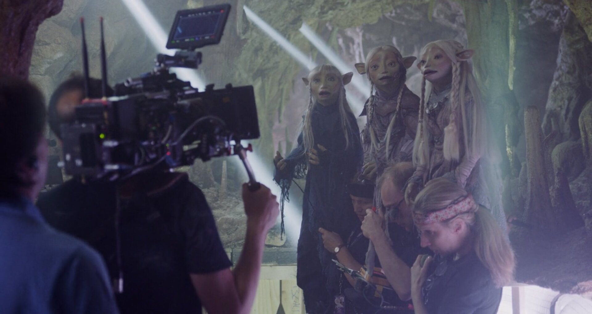 Seladon, Tavra, and Brea, making similar faces to ours when learning just how much work goes into making an episode of The Dark Crystal: Age of Resistance.