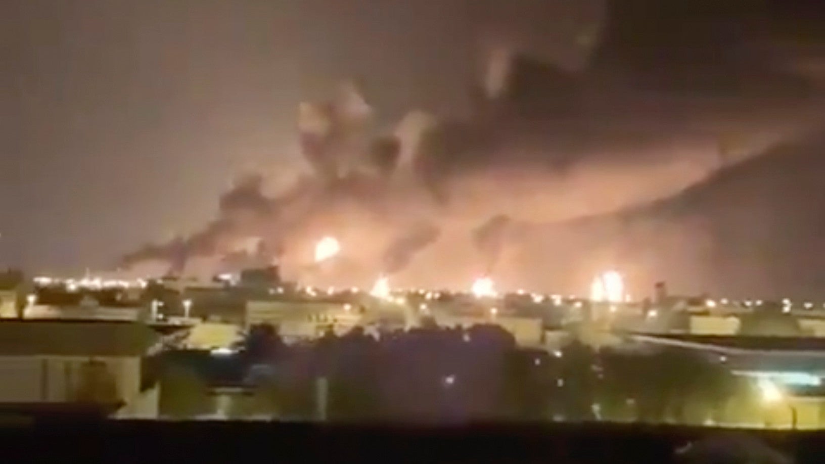 The aftermath of a drone attack on Saudi Arabia’s Abqaiq oil processing facility on Sept. 14, 2019, reportedly carried out by Houthi rebels.