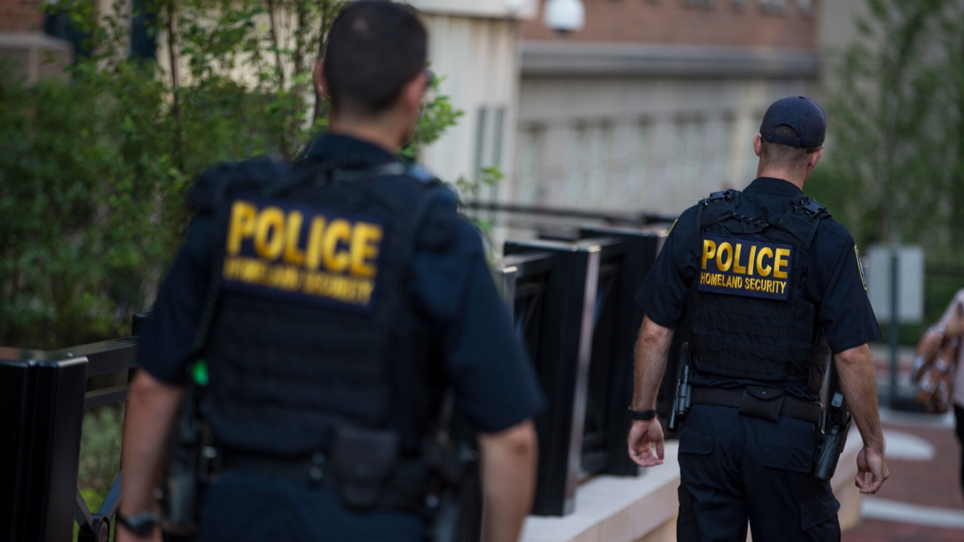 DHS police outside a courthouse in Alexandria, Virginia.