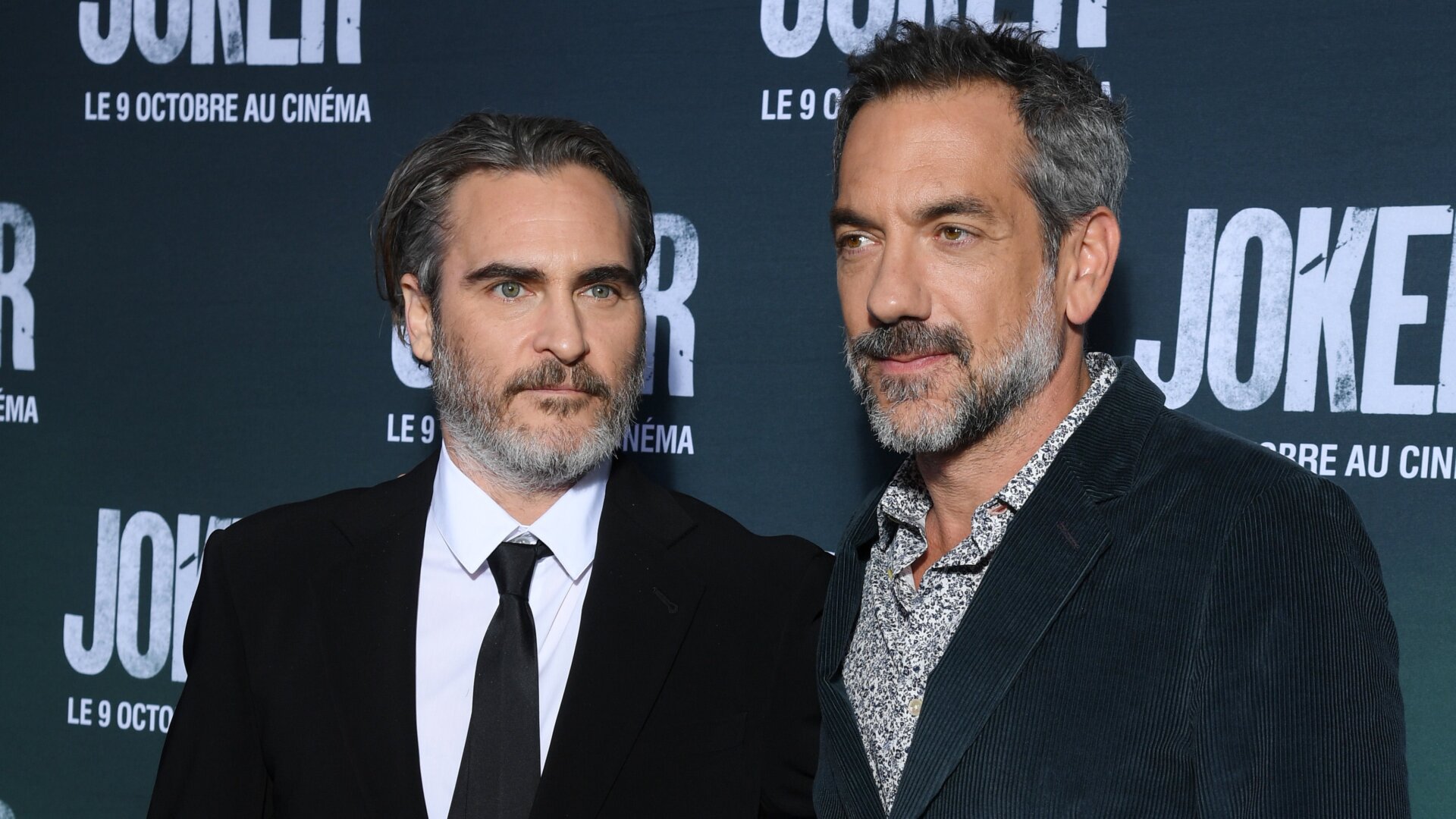 Todd Phillips and Joaquin Phoenix at the Joker premiere at cinema UGC Normandie.